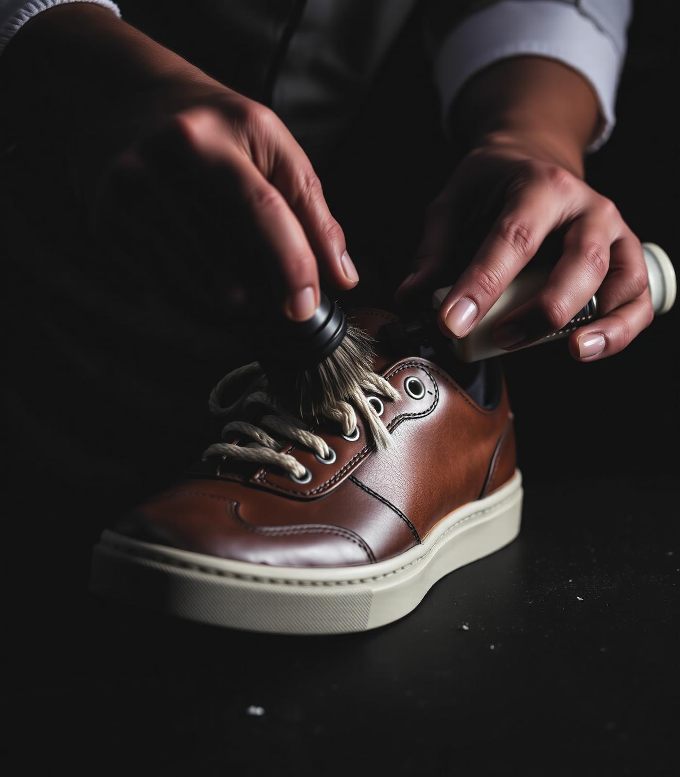 Craftsman cleaning a leather sneaker